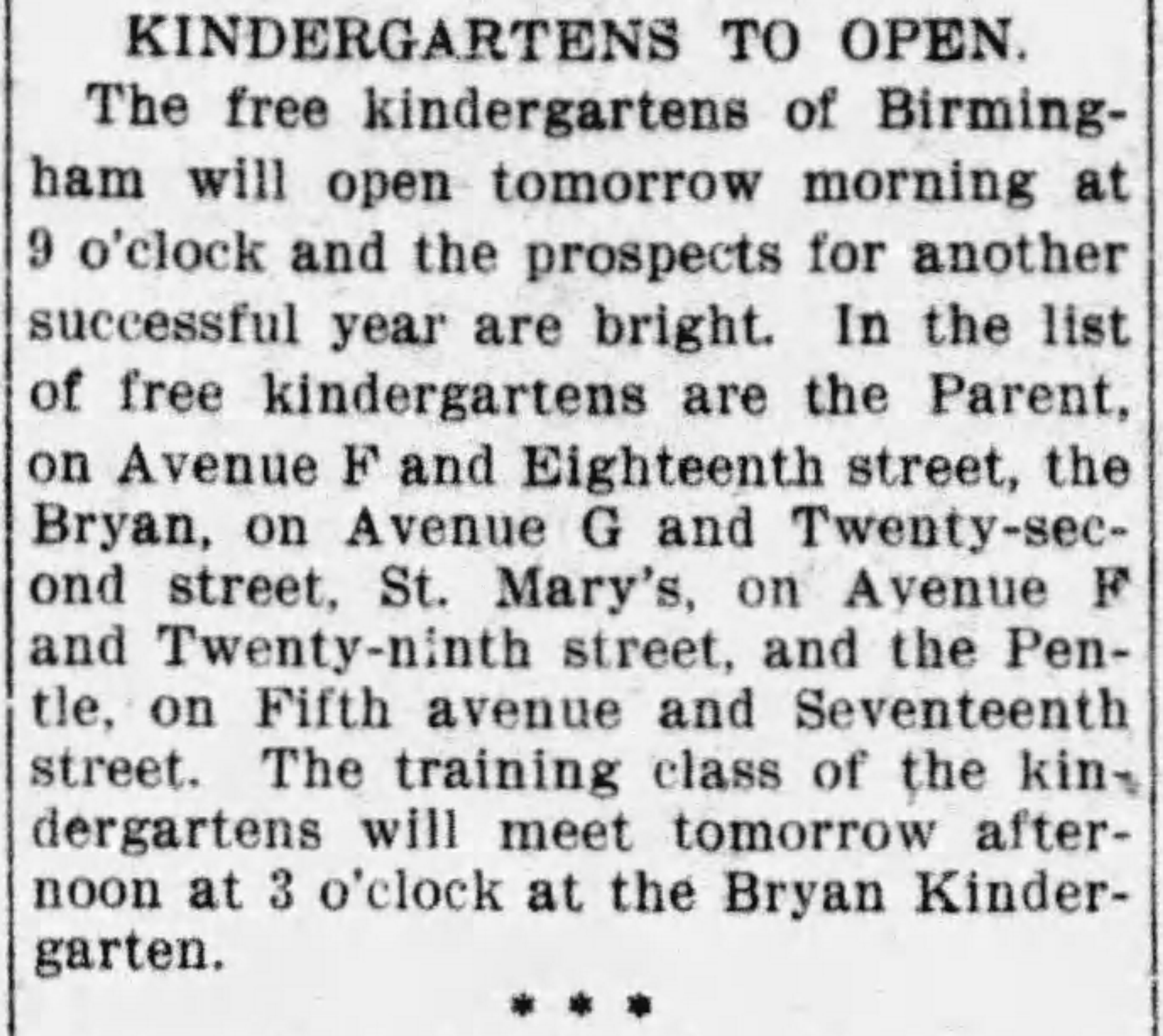 Kindergartens to Open